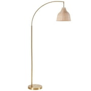 SUNMORY 72 inch Arched Rattan Floor Lamp, Fabric Retro Boho Farmhouse Rustic Standing Lamp for Living Room, Bedroom, Office, 9W & Foot Switch & 3 Color Temperature, Gold
