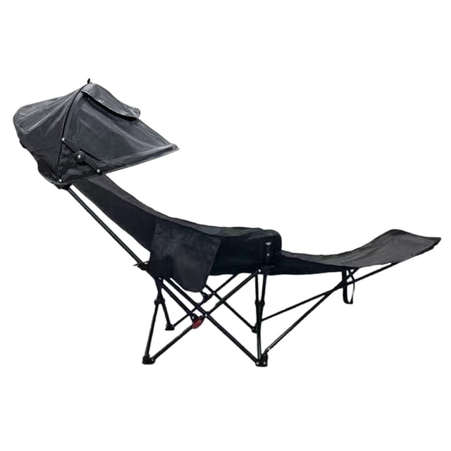 Silla plegable de camping con toldo y reposapiés desmontable. Silla mecedora portátil multiusos para exteriores. Sillas de playa para exteriores. Negro