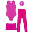 thumbnail image 6 of Miutii Kids Girls Gymnastics Leotard Sleeveless Sparkly Unitard Dance Biketard with Shorts Skating Leggings Hairband Set Hot Pink 12, 6 of 7