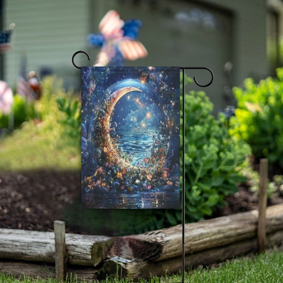 Yayeee Garden Flag 12"x18" Double Sided Outdoor Yard Lawn Holiday Decorations, Crystal Moon