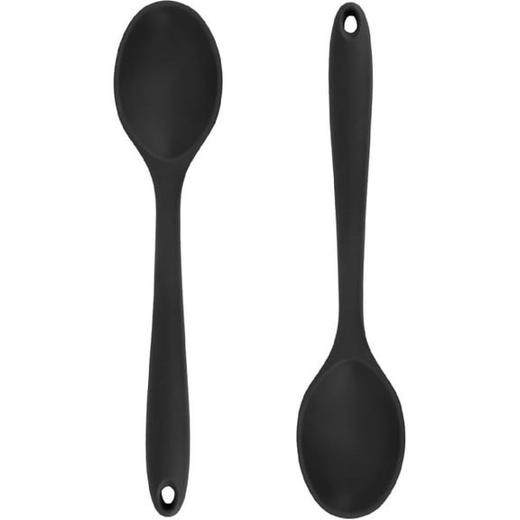 Cooking Spoon 2Pcs 10.8'' Large Serving Spoons Black Heat Resistant Silicone Spoon, Non-Stick Mixing Kitchen Spoons, Premium Silicone Kitchen Utensils for Stirring, Baking & Mixing, Dishwasher Safe