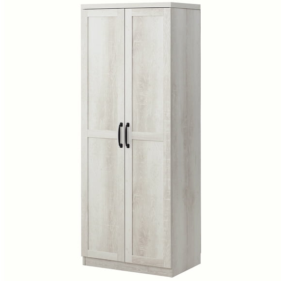 HOMCOM 63" Kitchen Storage Cabinet, 5-tier Pantry Cabinet with Doors and Adjustable Shelves for Dining Room, Distressed White