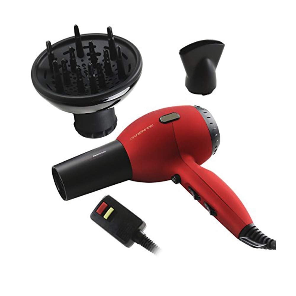 OVENTE Professional Hair Dryer with Diffuser, Black & Red X3400BR