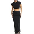 thumbnail image 2 of HAPIMO 2PC Tracksuit Workout Sets for Women Sale Pajama Solid Summer Short Sleeve Round Neck Crop Tops Bodycon Maxi Dress Casual Comfy Spring Black M, 2 of 6