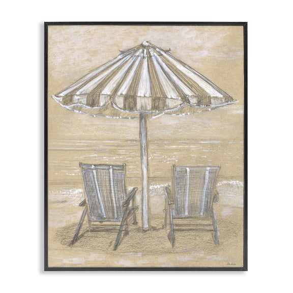 Stupell Industries Umbrella & Chairs Drawing Black Framed Giclee Art, design by Patti Bishop