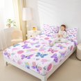 thumbnail image 4 of Manfei Dreamy Purple Butterfly Twin Sheet Sets for Female, Cartoon Groovy Flower Fitted and Flat Sheet, Kawaii Animal Microfiber Bedroom Decor, 3pcs, 4 of 7