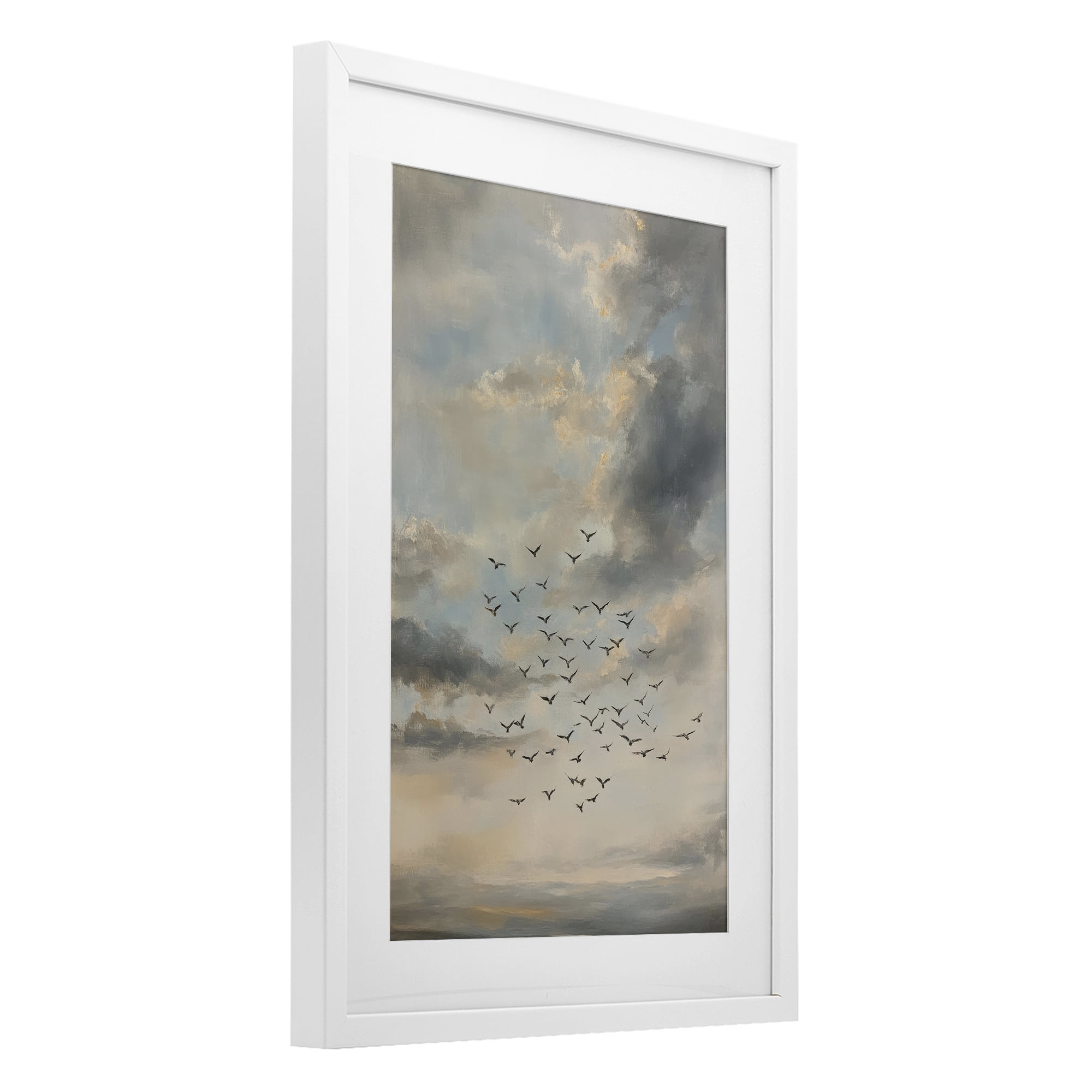 Stupell Industries Birds in the Clouds at Dusk White Framed Print Under Glass, design by Petal Prints Design