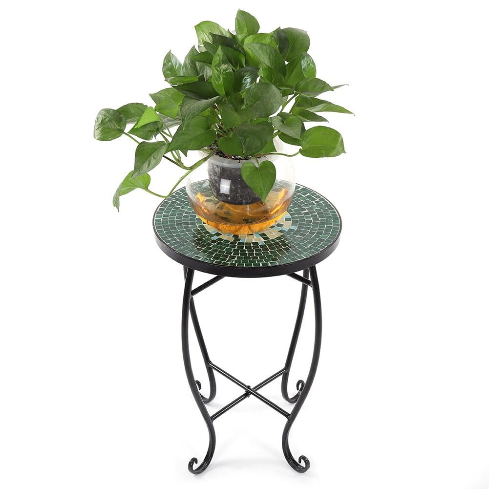 HERCHR Mosaic Painted Glass Iron Art Plant Stand Round Side Accent