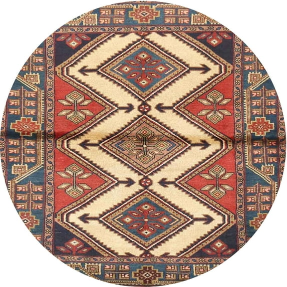 Ahgly Company Machine Washable Indoor Round Traditional Brown Red Area Rugs, 4' Round