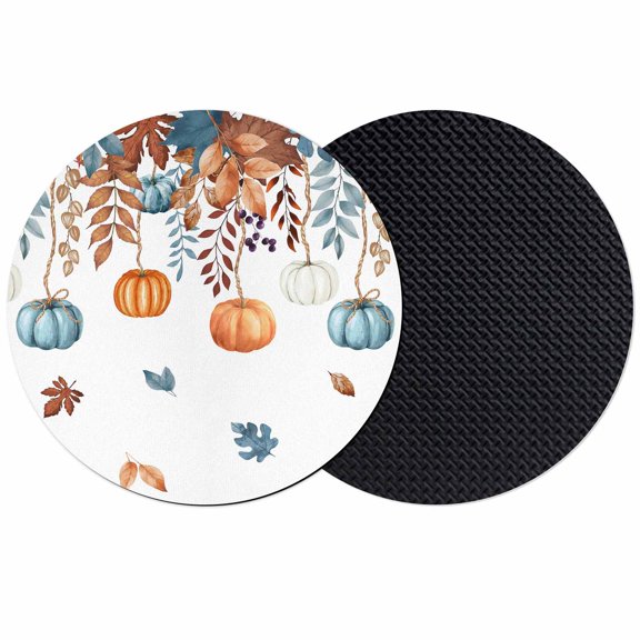 Orange Blue Pumpkins Fall Coasters Set of 2, Absorbent Coasters for Drinks, Weeping Botanical Thanksgiving Coaster for Desk Coffee Table Protection, Home Decor House Warming Gifts 4"