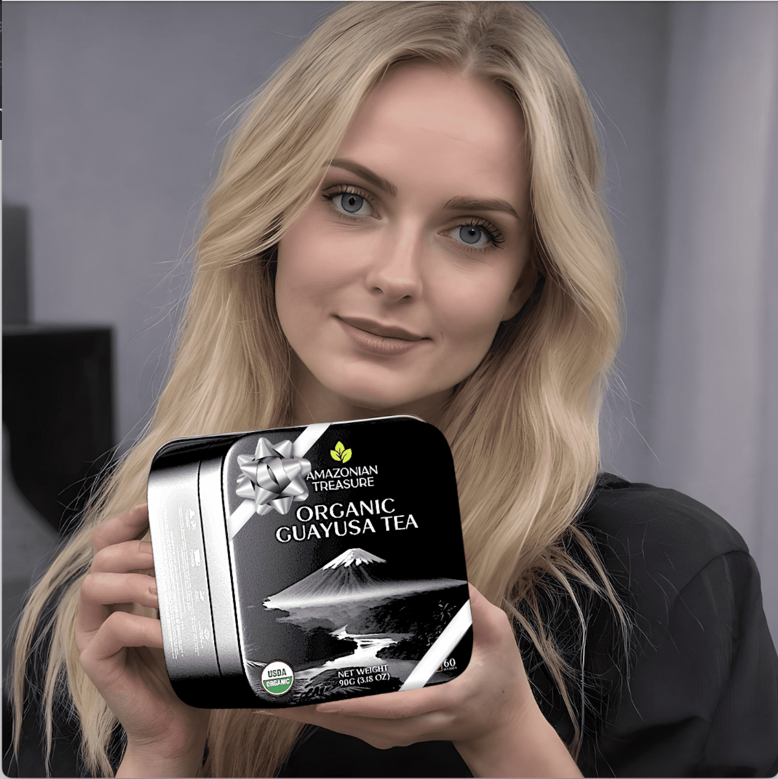 Amazonian Treasure, Organic Guayusa Tea Bags - 60 Count, Coffee Alternative, 50mg Natural Caffeine, Energy & Focus Booster, Freshness Preserving Tin, Perfect for a Gift.