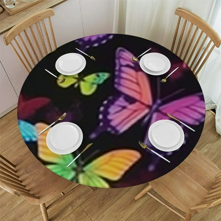 

SHERONV Butterflies Round Table Cover Stain Resistant Washable Indoor Outdoor Tablecloth Kitchen Dining Wedding Parties Polyester Table Cloth Outdoor Fitted 54 -58