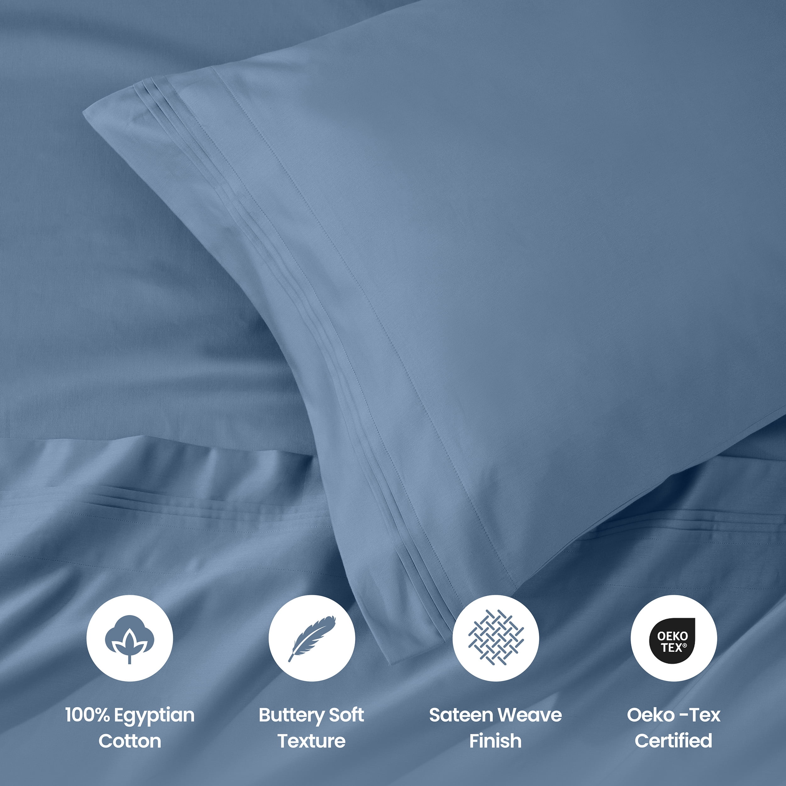 Superior 1000 Thread Count Egyptian Cotton Sheet Set, Deep Pocket Bed Sheets, King, Medium Blue