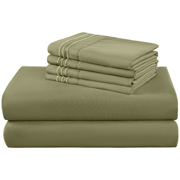 SONORO KATE Juego de Sábanas de 6 Piezas, sábanas California King de Microfibra Suave Serie 1800 con Bolsillo de 16" de Profundidad, Verde Salvia