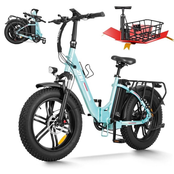 ZNH 750W Class 3 Foldable Electric Mountain Bike for Adults, 20*4 Fat Tire Folding Ebike w/48V 13Ah Removable Battery, 7-Speed, UL2849 Certified, Green