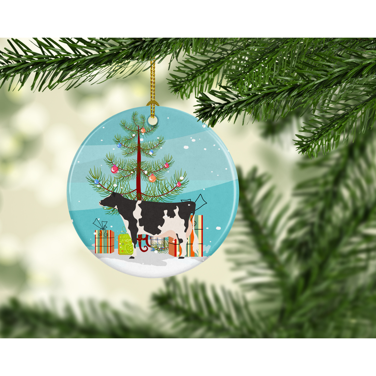 Holstein Cow Christmas Ceramic Ornament