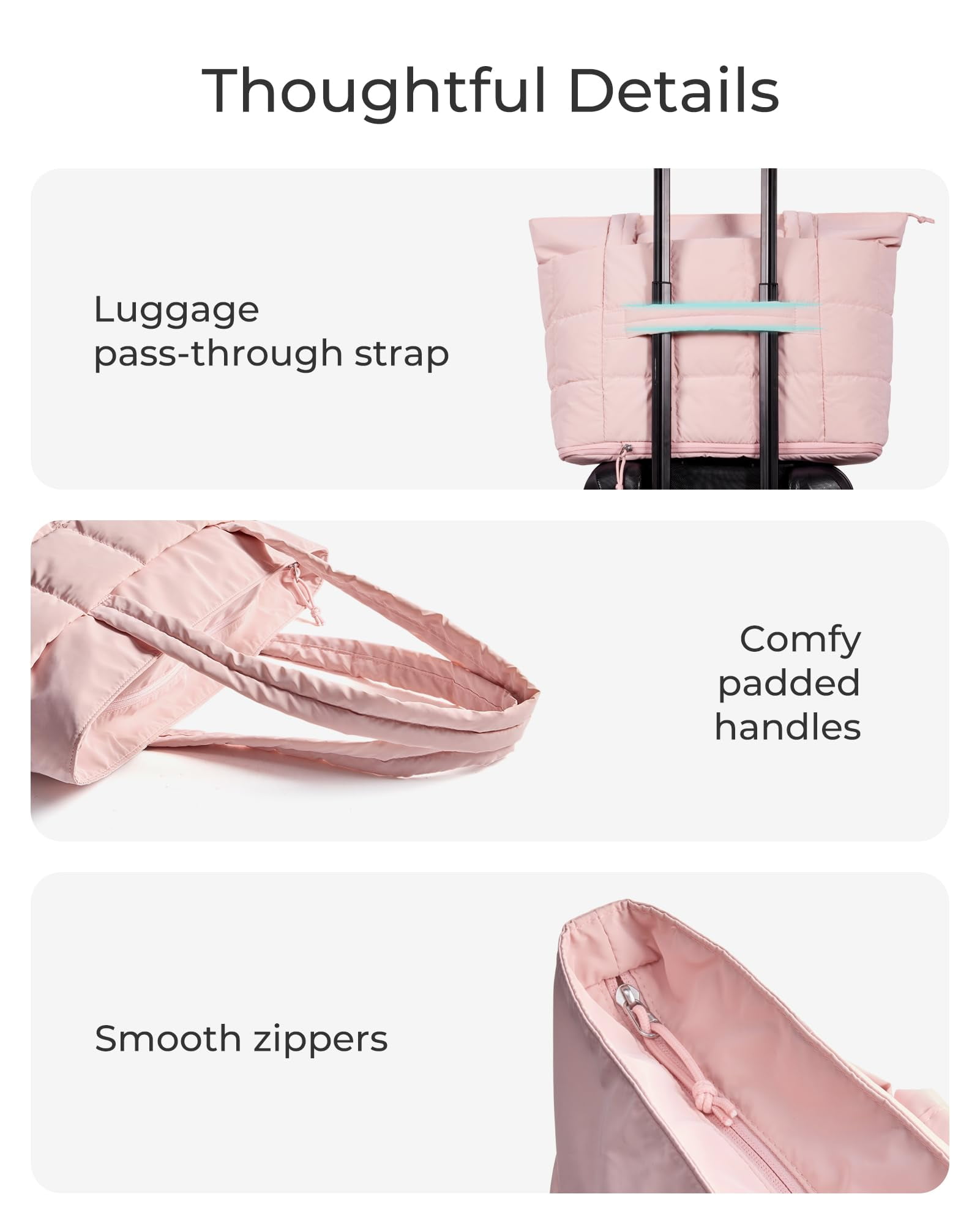 BAGSMART Expandable Tote Bag for Women, Zipper Puffer Work Tote with Water-Resistant Quilted, Nurse and Carry-On Travel Bag, Pink