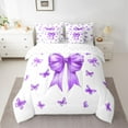 thumbnail image 2 of Feelyou Purple Bow Knot Twin Bedding Sets 7pcs, Butterfly Ribbon Bedding Comforter Set, 2 of 8