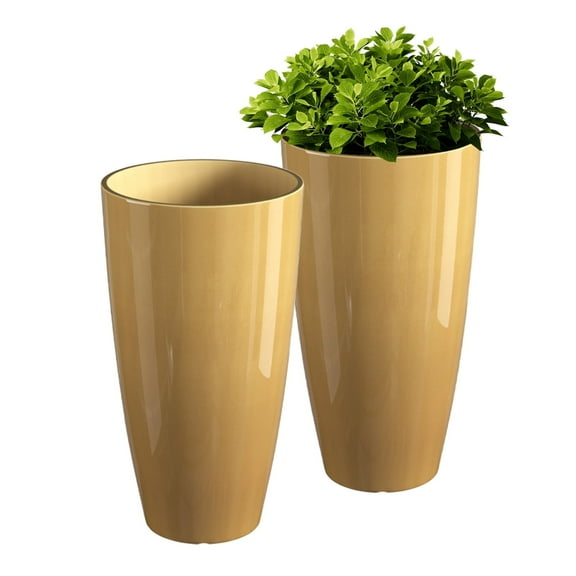 21 inch Tall Planters for Outdoor Plants Set of 2,Tall Plant Pots with Drainage Hole,Large Flower Potsfor IndoorFront Porch Garden Home Patio,Golden