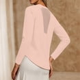 thumbnail image 4 of Women Solid High‑Stretch Yoga Top, Breathable Long Sleeve Workout Shirt with Mesh Back, Slim Fit Sports Pullover for Running Gym Training Pink XL(XL), 4 of 9