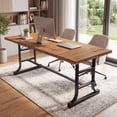 thumbnail image 6 of Finmind Solid Wood Executive Desk, 63-inch Office Computer Desk, Large Industrial Writing Table for Home Office, Brown and Black, 6 of 7