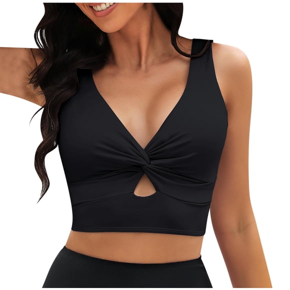 Pisexur Hauts de Maillot de Bain pour Femmes Seulement Haut de Bikini à devant Torsadé Col en V Haut de Maillot Rembourré Bretelles Spaghetti Ajustables Hauts de Maillot de Bain