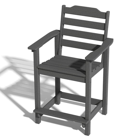 Contemporary Stackable Bar Height Stool - Weatherproof HDPE & Aluminum, Ideal for Beach Houses & Restaurants -Grey