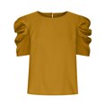 thumbnail image 4 of WAIIMAK Summer Womens Tops Solid Color Round Neck Blouse Pleated Puff Short Sleeve Tops, 4 of 6