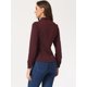 thumbnail image 3 of Blusa informal elegante de manga larga con cuello de gargantilla y estampado de pata de gallo para mujer Rojo Oscuro XS, 3 of 6