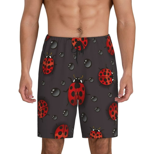 Vsdgher Shorts de Pyjama pour Hommes Imprimé Coccinelles Rouges Bas de Détente Shorts de Sommeil Taille Élastique Shorts de Pyjama Légers avec Poches-TG