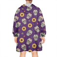 thumbnail image 2 of Wearable Oversized Blanket,Purple Skull Sunflower Pattern Wearable Blanket Hoodie for Adults,Cozy Hooded Blankets with Super Pockets,Super Warm Fuzzy Pullover for Women & Men, 2 of 6