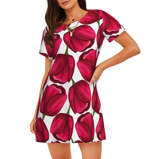Easygdp Tulips Flowers Camisón de manga corta para mujer, informal, estampado