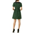thumbnail image 3 of INSPIRE CHIC Women's Contrast Peter Pan Collar Puff Sleeve Fit and Flare Above Knee Dress S Dark Green, 3 of 5