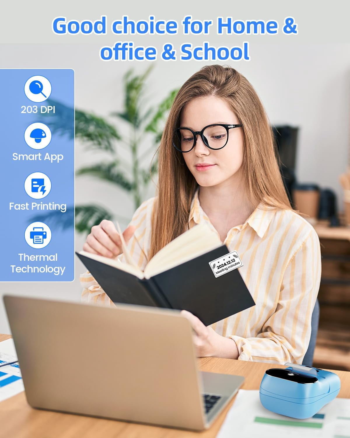 Phomemo M110 Label Printer - Portable Bluetooth Address Label Maker for Small Business, Barcode & Retail, Compatible with Phones & PC (Blue)