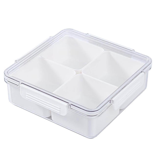 Naiovety Bandeja para servir aperitivos de cuatro compartimentos de fruta transparente Recipiente de almacenamiento de dulces de plástico multiusos Mostrada Blanco No.01 Naiovety HA028041-01