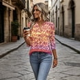thumbnail image 6 of Boho Print Blouse for Women, V-Neck 3/4 Sleeve Tunic Top with Button Detail - Loose Fit Bohemian Casual Shirt for Fall & Winter Red XXL, 6 of 7