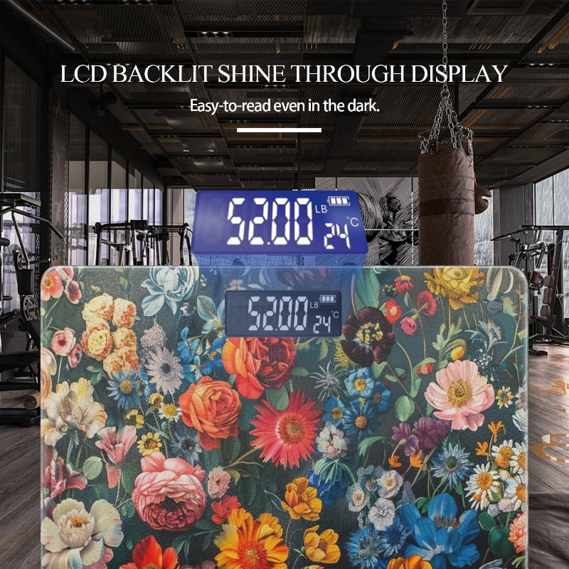 Bathroom Scale, Highly Accurate Digital Body Scale,Precisely Measures Weight up to 400 lbs-Vibrant Flowers Including Roses And Daisies