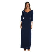 R & M Richards Column Gown with 3/4 Sleeves, Navy, 14