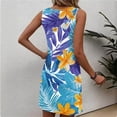 thumbnail image 3 of Hawaiian Print Dress, Casual Summer Frock with Crew Neck and Soft Fabric for Women for Pool Party Holiday Trips Blue XL, 3 of 3