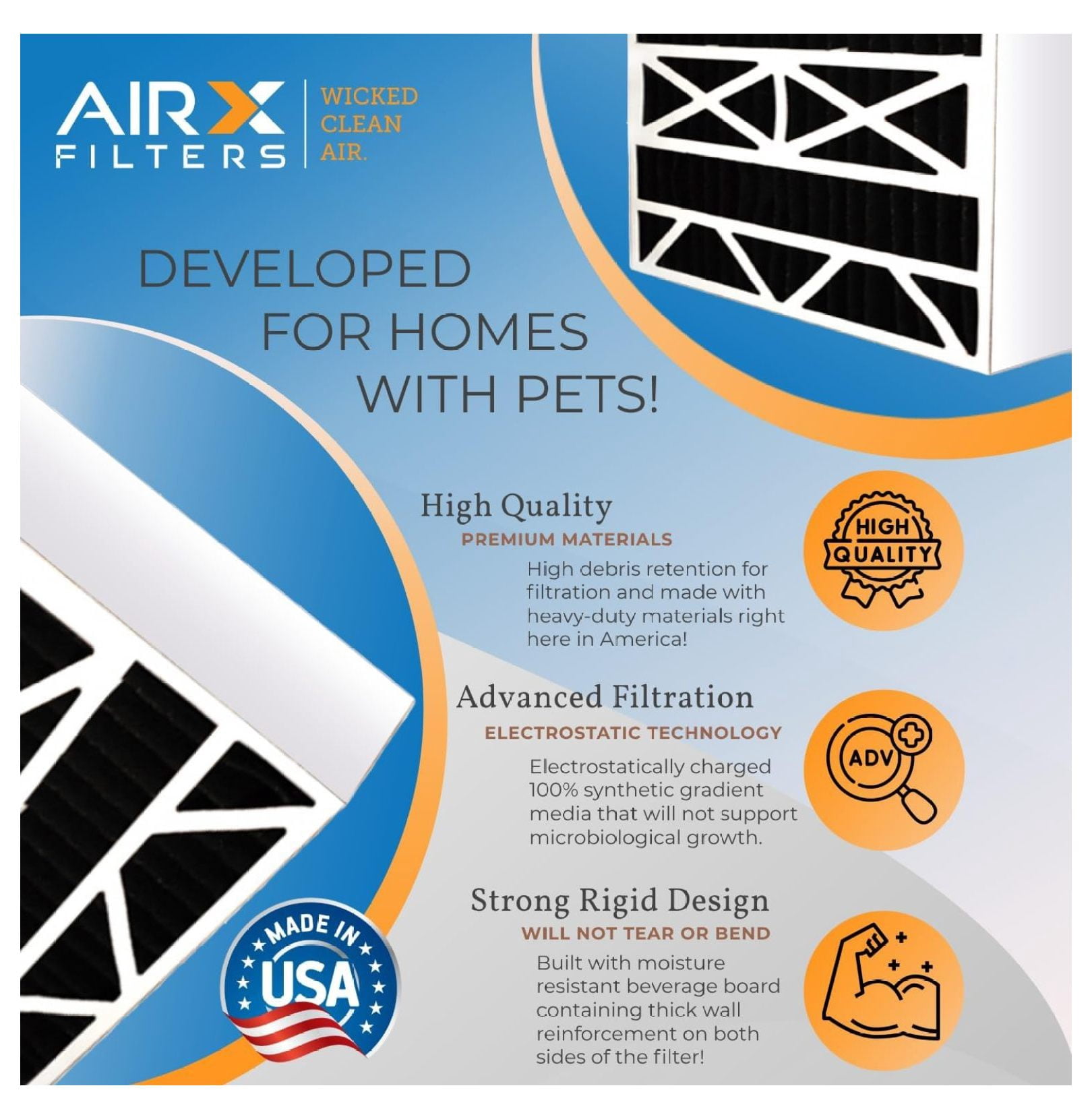 20x25x5 Air Filter 2-Pack with Carbon, MERV 8 Replacement for FILXXCAR0020, Odor Elimination Furnace Filters