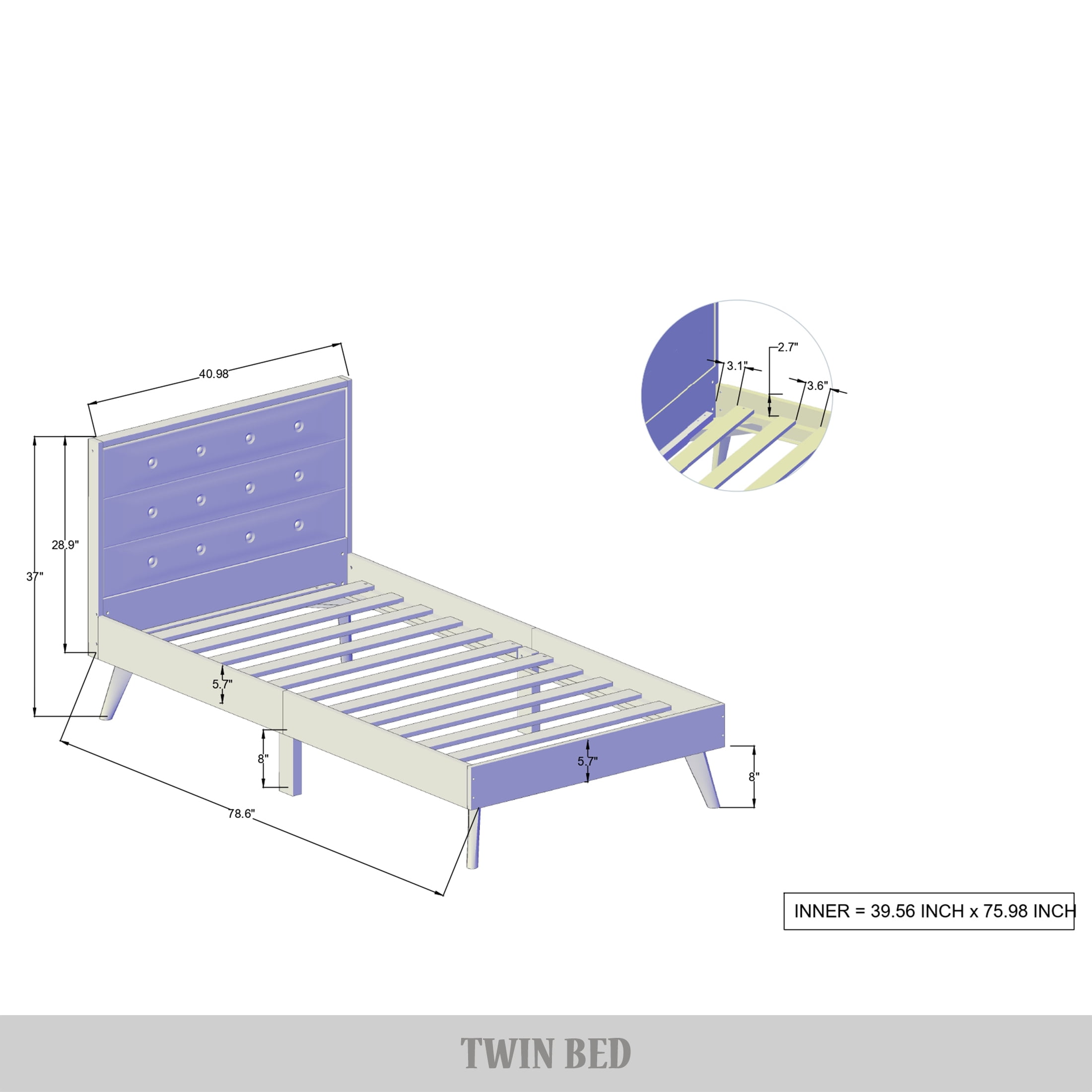Castle Place Elegant Mid-Century Wooden Twin Platform Bed, White