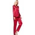 thumbnail image 4 of Conjunto de pijama para mujer, de manga larga, de satén de seda, con botones suaves, ropa de dormir para estar en casa, 4 of 5