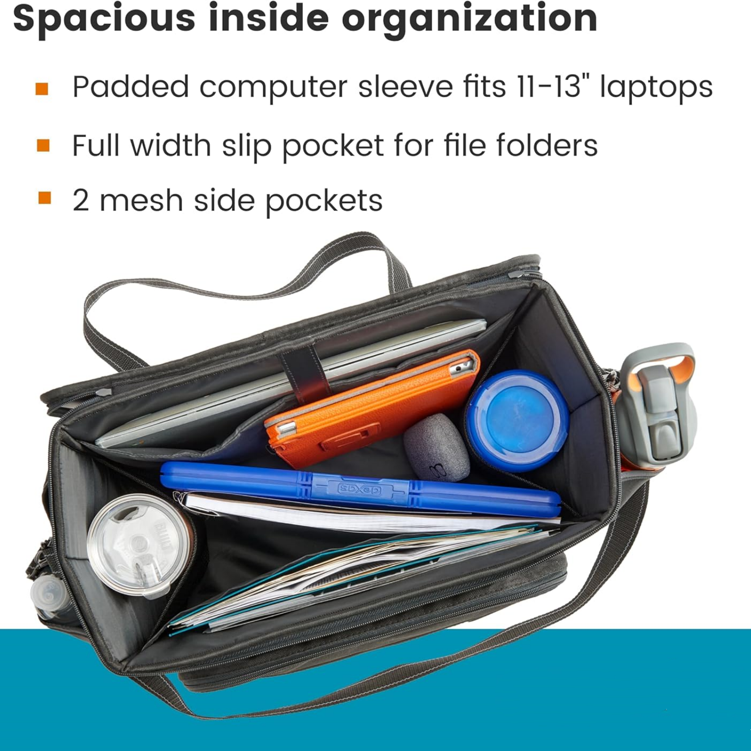 Car Office Organizer - Front Seat Organizer with Desk Supplies Compartment, Laptop Sleeve, 2 Bottle Holders, Storage Cover and Padded Shoulder Strap for Cars, Trucks and Patrol Vehicles