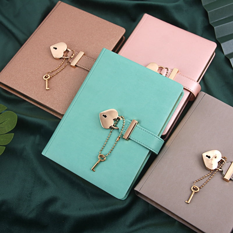 Lock Diary with Keys, B6 PU Leather Journal Notebook with Heart Lock, Lined Writing Journal with 144 Sheets for Personal Writing and Daily Use,Gray