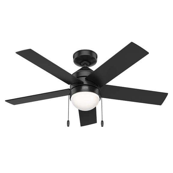 Restored Hunter Fan 44 inch Casual Matte Black Indoor Ceiling Fan with LED Light Kit and Pull Chain (Refurbished)