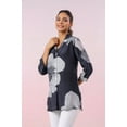 thumbnail image 2 of Smudge black bold flower printed notch collar top with silver salli worked detail buttons in Russian silk, 2 of 5