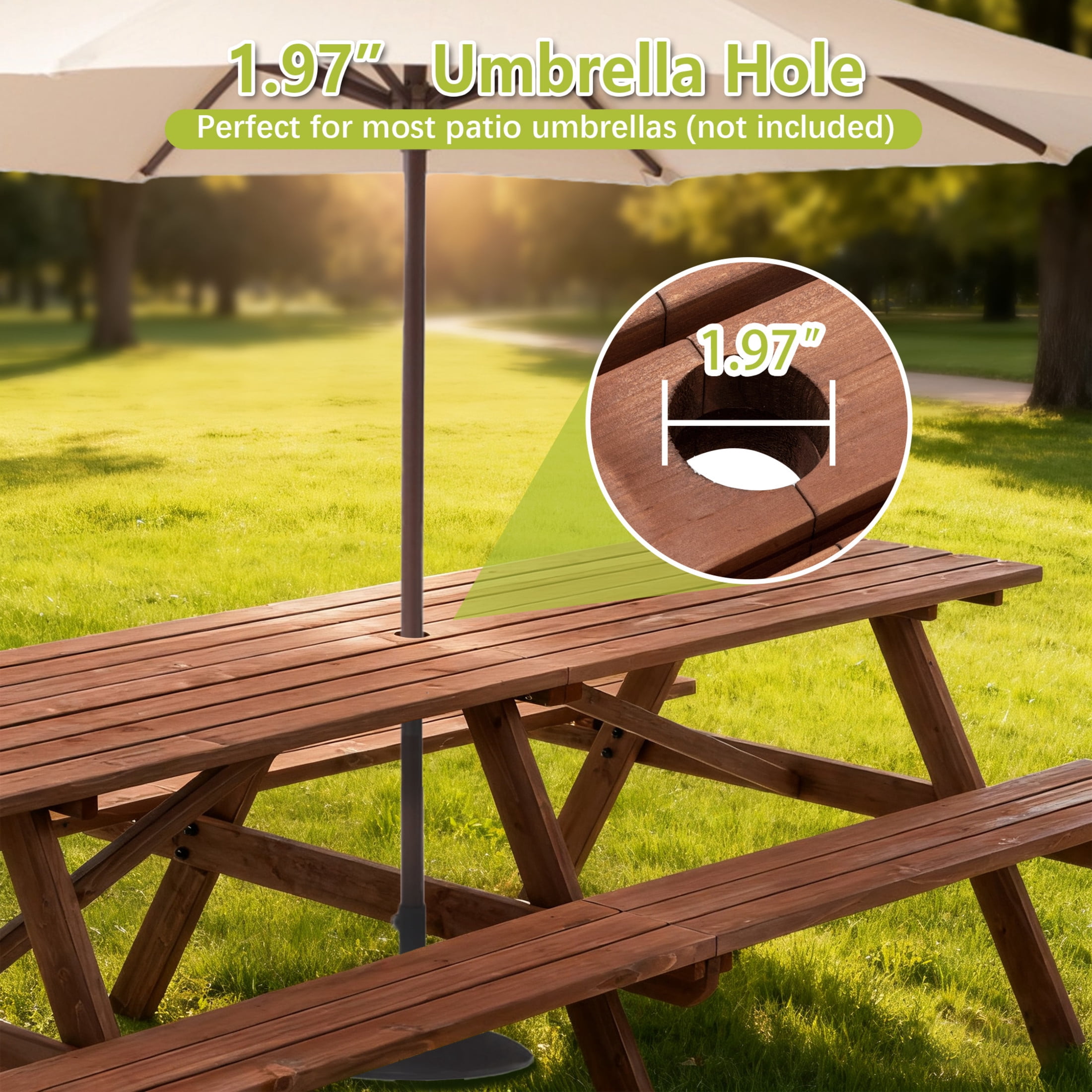 Noble House Jocasta 12-Seat Rectangular Outdoor Picnic Set, Patio Wooden Dining Table with Built-in Benches, Brown