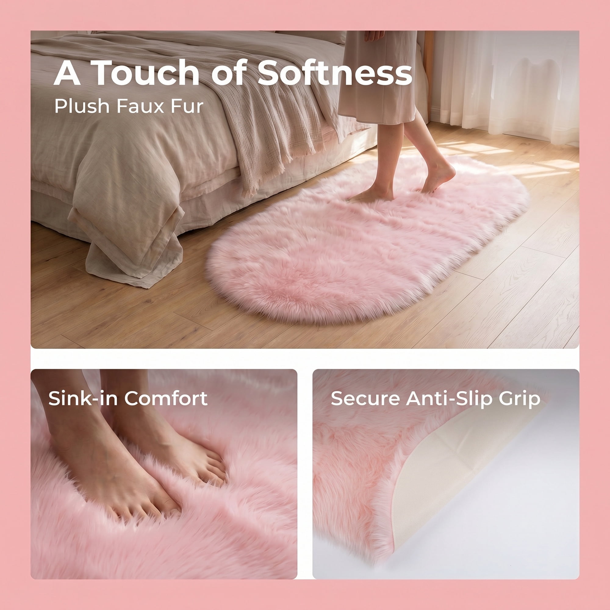 Unique Bargains Shaggy Area Rug Ultra Fluffy Non-Slip Fuzzy Carpet 24" x 16" Light Pink