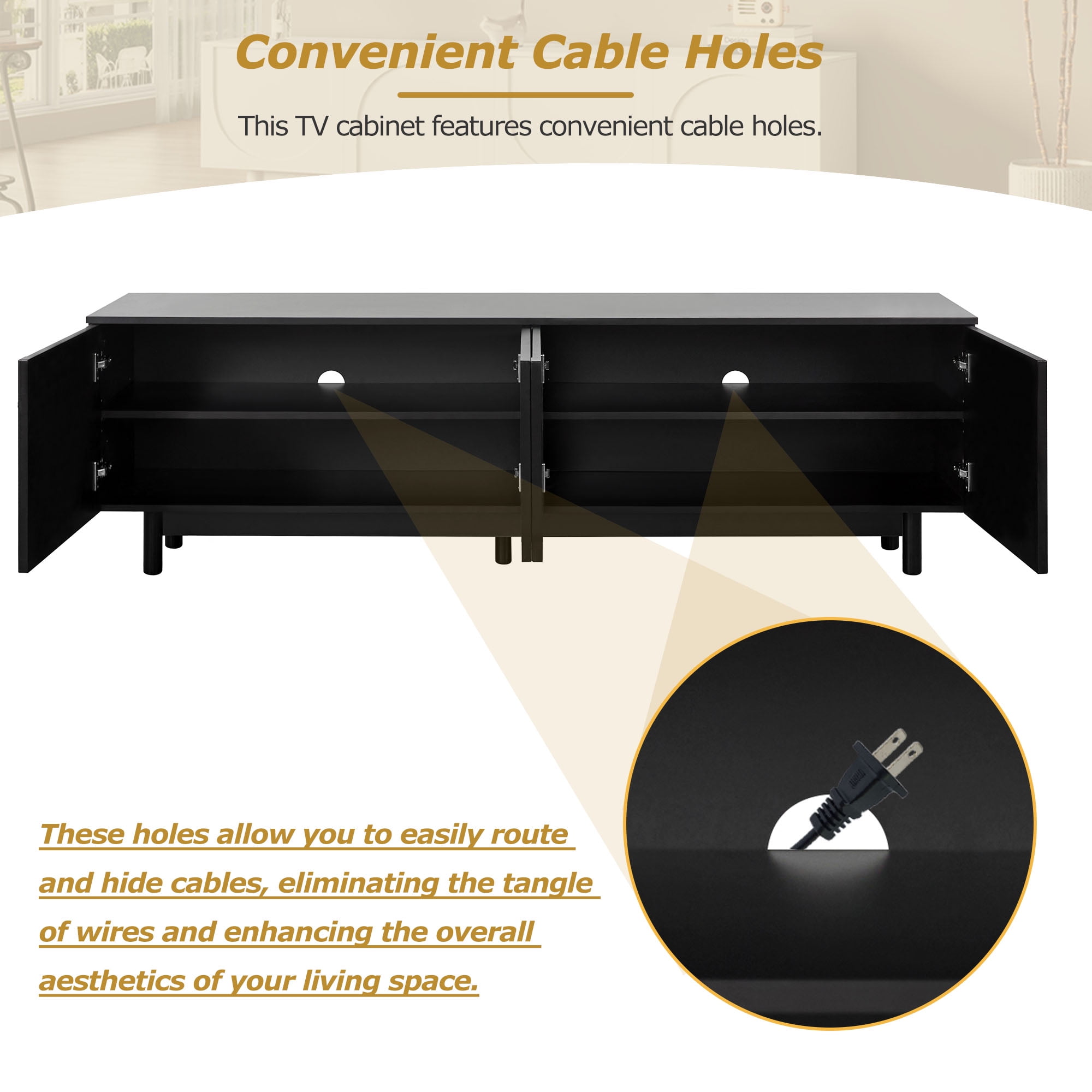 Homy Casa TV Stand for TVs up to 75", Black Entertainment Center with Storage Cabinets