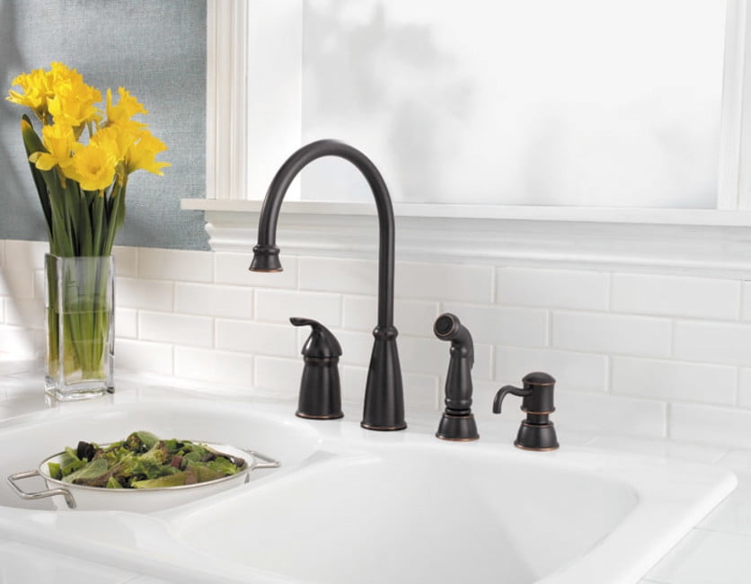 Avalon 1-Handle Kitchen Faucet with Side Spray & Soap Dispenser in Stainless Steel